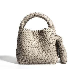 Lady Designer Style PU Leather Knitted Handbags Women Elegant Underarm Bag Artificial Leather Soft Bucket Bags 4600