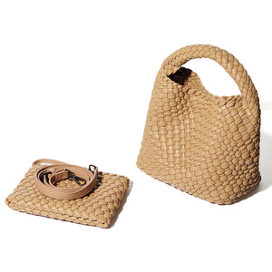 Lady Designer Style PU Leather Knitted Handbags Women Elegant Underarm Bag Artificial Leather Soft Bucket Bags 4600
