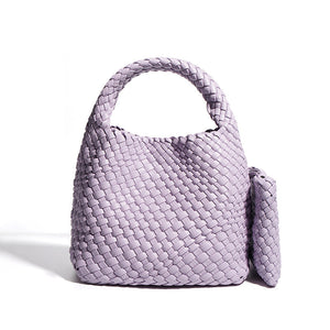 Lady Designer Style PU Leather Knitted Handbags Women Elegant Underarm Bag Artificial Leather Soft Bucket Bags 4600