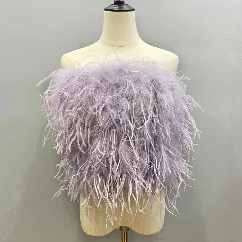 Fashion Slim Fur Strapless Mini Bachelorette Party Dresses Long Ostrich  Feather Dresses Natural Feather Clothing Fluffy Wrap Dress 