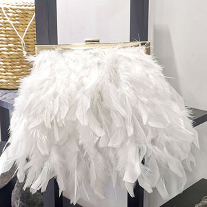 Women Ostrich Feather Bag Pearl Chain Fluffy Clutch Bag Purse Shoulder Bag 4205