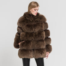 Load image into Gallery viewer, Real Fox Fur Coat Women Natural Fur Jacket Winter Thick Outerwear Coffee Frosted