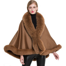Load image into Gallery viewer, Women Real Fox Fur Poncho Cashmere Capes Winter Warm Fur Camel Cloak