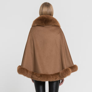 Women Real Fox Fur Poncho Cashmere Capes Winter Warm Fur Camel Cloak