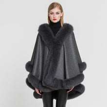 Load image into Gallery viewer, Women 100% Real Cashmere &amp; Fox Fur Poncho  Autumn Winter Dark Grey Capes
