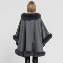 Load image into Gallery viewer, Women 100% Real Cashmere &amp; Fox Fur Poncho  Autumn Winter Dark Grey Capes