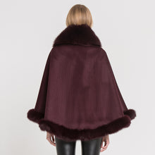 Load image into Gallery viewer, Women Real Fox Fur Poncho Cashmere Capes Winter Wine Red Cloak