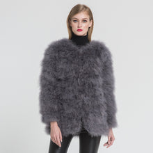 Load image into Gallery viewer, Women Real Fur Coat Long Style Genuine Ostrich Feather Fur Winter Dark Grey Jacket