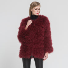 Load image into Gallery viewer, Women Real Fur Coat Long Style Genuine Ostrich Feather Fur Jacket Wine Red