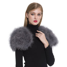 Load image into Gallery viewer, Real Fur Cape Shrug Genuine Ostrich Feather Fur Shawl Poncho Grey