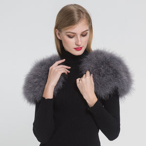 Real Fur Cape Shrug Genuine Ostrich Feather Fur Shawl Poncho Grey