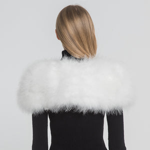Real Fur Cape Shrug Women Genuine Ostrich Feather Fur Shawl Poncho White