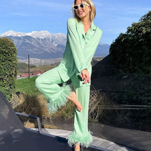 Load image into Gallery viewer, Women Pajamas Set 2 Piece Full Sleeve Trouser Nightwear Cozy Green Pajamas
