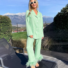Load image into Gallery viewer, Women Pajamas Set 2 Piece Full Sleeve Trouser Nightwear Cozy Green Pajamas