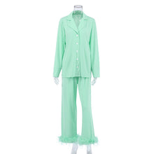 Load image into Gallery viewer, Women Pajamas Set 2 Piece Full Sleeve Trouser Nightwear Cozy Green Pajamas