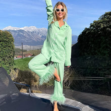Load image into Gallery viewer, Women Pajamas Set 2 Piece Full Sleeve Trouser Nightwear Cozy Green Pajamas