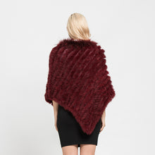 Load image into Gallery viewer, Women&#39;s Genuine Rabbit Knitted Shawl Raccoon Fur Collar Large Red Cape