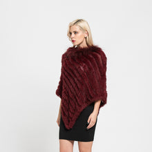 Load image into Gallery viewer, Women&#39;s Genuine Rabbit Knitted Shawl Raccoon Fur Collar Large Red Cape