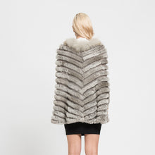 Load image into Gallery viewer, Real Rabbit Knitted Fur Poncho Winter Fashion Capes Female Party Shawl Natural Grey