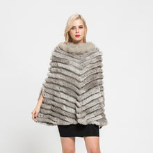 Load image into Gallery viewer, Real Rabbit Knitted Fur Poncho Winter Fashion Capes Female Party Shawl Natural Grey