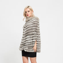 Load image into Gallery viewer, Real Rabbit Knitted Fur Poncho Winter Fashion Capes Female Party Shawl Natural Grey