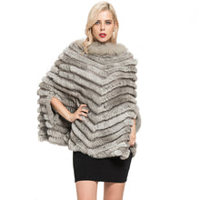 Load image into Gallery viewer, Real Rabbit Knitted Fur Poncho Winter Fashion Capes Female Party Shawl Natural Grey