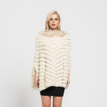 Load image into Gallery viewer, Real Rabbit Knitted Fur Poncho Winter Warm Cape Beige