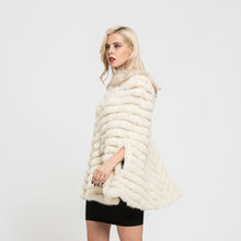 Load image into Gallery viewer, Real Rabbit Knitted Fur Poncho Winter Warm Cape Beige