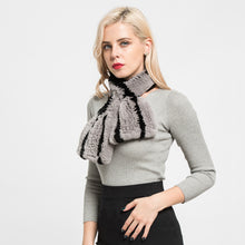 Load image into Gallery viewer, Women&#39;s Winter Warm Real Rex Rabbit Fur Grey Scarf Black Striped Muffler Shawl