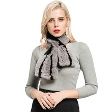 Load image into Gallery viewer, Women&#39;s Winter Warm Real Rex Rabbit Fur Grey Scarf Black Striped Muffler Shawl