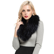 Load image into Gallery viewer, Real Raccoon Fur Collar Women&#39;s Magnetic Shawl Navy Neckwear