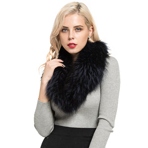 Real Raccoon Fur Collar Women's Magnetic Shawl Navy Neckwear