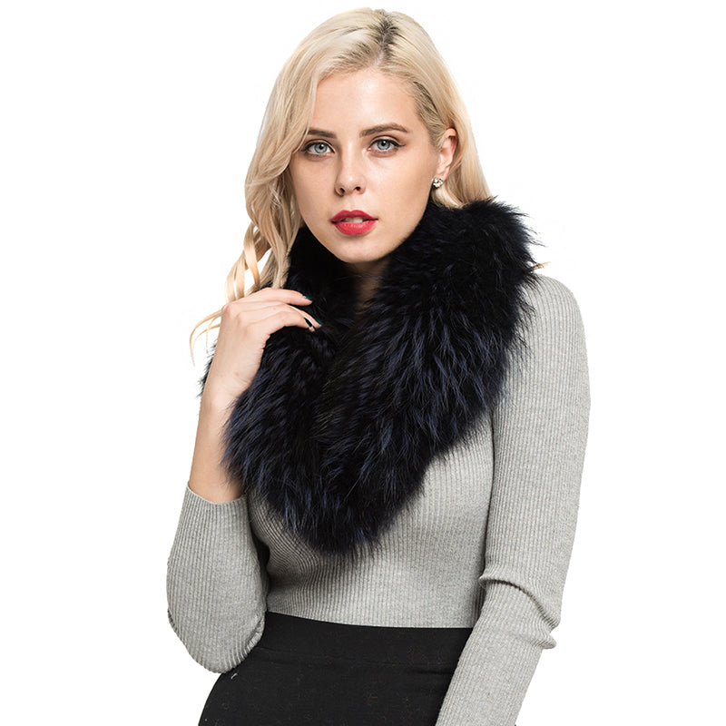 Real Raccoon Fur Collar Women's Magnetic Shawl Navy Neckwear
