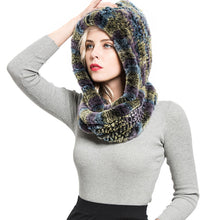 Load image into Gallery viewer, Real Rex Rabbit Fur Scarf Women Windproof Hat Luxury Multicolor Shawl