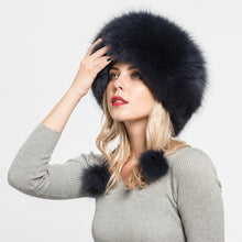 Load image into Gallery viewer, Winter Women Real Fox Fur Bomber Hats Navy Luxury Caps