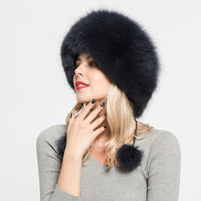 Load image into Gallery viewer, Winter Women Real Fox Fur Bomber Hats Navy Luxury Caps