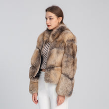 Load image into Gallery viewer, Golden Island Shadow Fox Fur Bomber Jacket with Zipper