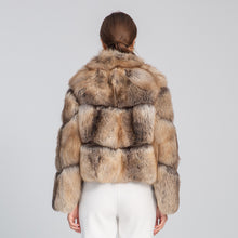 Load image into Gallery viewer, Golden Island Shadow Fox Fur Bomber Jacket with Zipper
