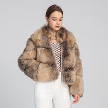 Load image into Gallery viewer, Golden Island Shadow Fox Fur Bomber Jacket with Zipper