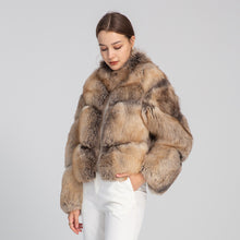 Load image into Gallery viewer, Golden Island Shadow Fox Fur Bomber Jacket with Zipper