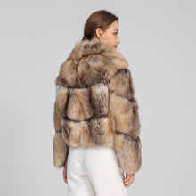 Load image into Gallery viewer, Golden Island Shadow Fox Fur Bomber Jacket with Zipper
