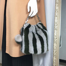 Load image into Gallery viewer, 2022 New Fur Bag Women&#39;s Real Mink Fur Handbags Lady Fashion Shoulder Bags Striped 7982