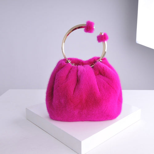 New Arrivals Real Mink Fur Handbags Women Fashion Fur Shoulder Bags Spring Bags Genuine Fur 8843