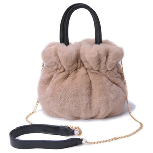 2022 New Lady Real Rex Rabbit Fur Handbag Bag Luxury Soft Fur Messenger Bag Large Capacity Totes Warm Shoulder Bag 7954