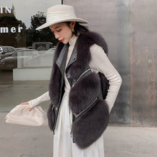 Load image into Gallery viewer, Women Real Fox Fur Vest Genuine Sheepskin Leather Gilets Luxury Waistcoat