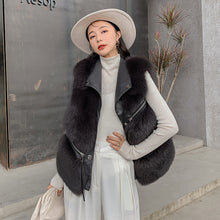 Load image into Gallery viewer, Women Real Fox Fur Vest Genuine Sheepskin Leather Gilets Luxury Waistcoat