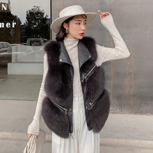 Load image into Gallery viewer, Women Real Fox Fur Vest Genuine Sheepskin Leather Gilets Luxury Waistcoat
