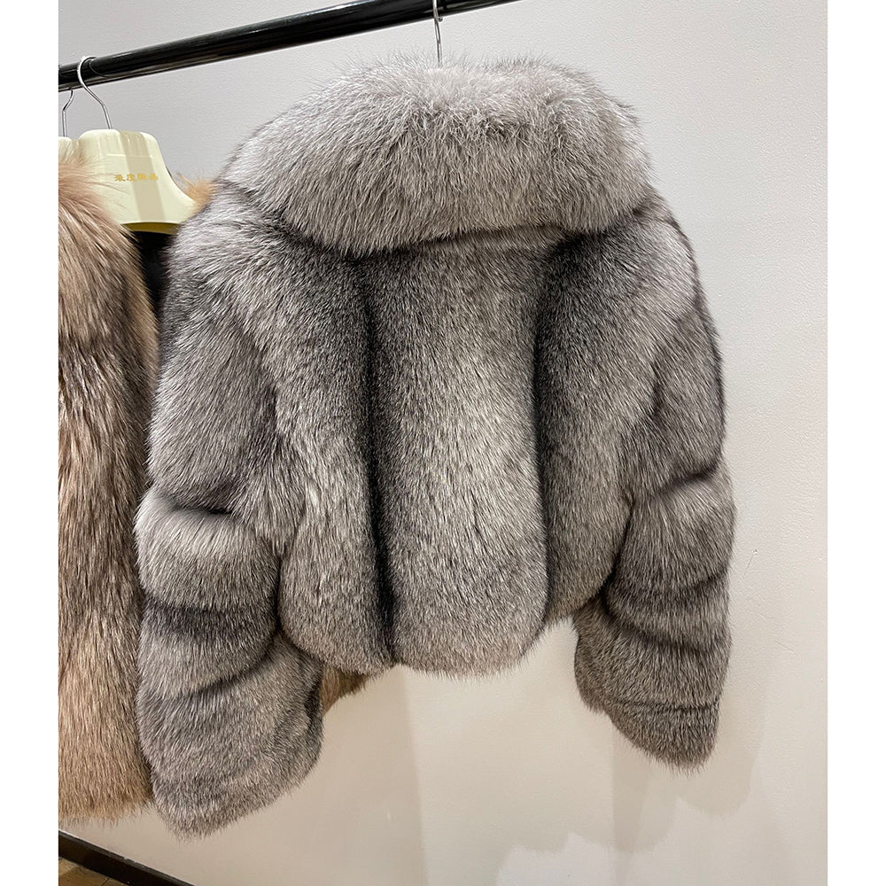 Luxury Silver Fox Fur Jacket for Women