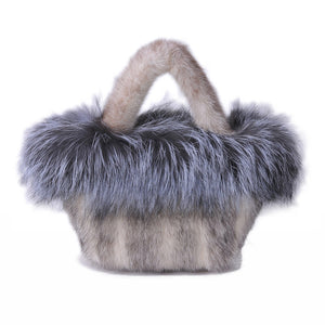 Real Mink Fur Bags Women's Luxury Fox Fur Handbags Fluffy Tote Bags High Quality Satchel Female Top-handle Bags 8822