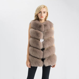 Real Fox Fur Gilet Women Winter Genuine Soft Natural Fur Long 5 Rows Mocca Vest